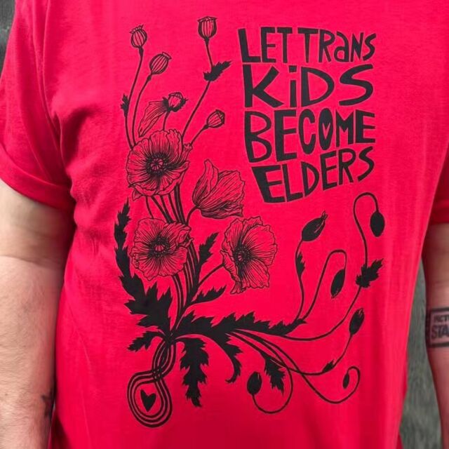 ✨️Let Trans Kids Become Elders✨️
*pre-orders now closed*

The more we grow, the more we see how all our struggles are entangled- that a joint struggle against oppression means all oppression. 

"When we say all, we mean all" -@themasgd

The right to become elders must be protected for all- for queer & trans folks, for disabled & immunocompromised people, for Palestinian and all Indigenous kin. 

50% of all sales to @themasgd (Muslim Alliance for Sexual and Gender Diversity) and their project Inara- a 100% queer & trans Muslim support line. 

May all trans kids become elders. 

✨️

"Refuse to let the state tell you whose deaths are justifiable" - Mask Up we need you: Palestinian Solidarity, Covid-19, and the Struggle for Liberation by @sheyamghieth and @rimo_skyo

✨️

This is a collaboration between @entangledrootspress and @sheyamghieth

Thank you to our model @emmettisjack

Link in both our bios 

✨️

The bright red poppy of Palestine can bloom in harsh conditions- reflecting the steadfastness and perseverance of the Palestinian struggle for freedom and dignity.

✨️

No pride in genocide